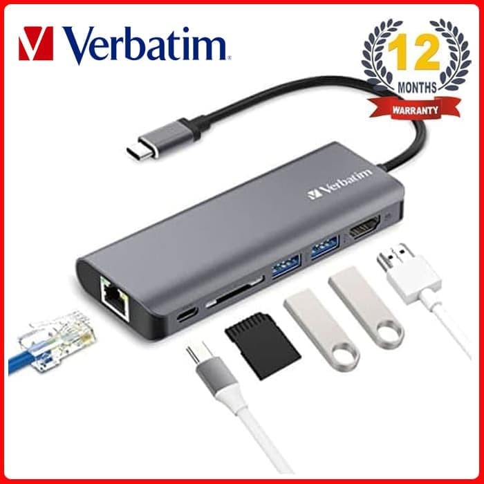 Verbatim Type C To HUB HDMI Ethernet USB C Charging Card reader 65628 Original Garansi Resmi 1 Tahun