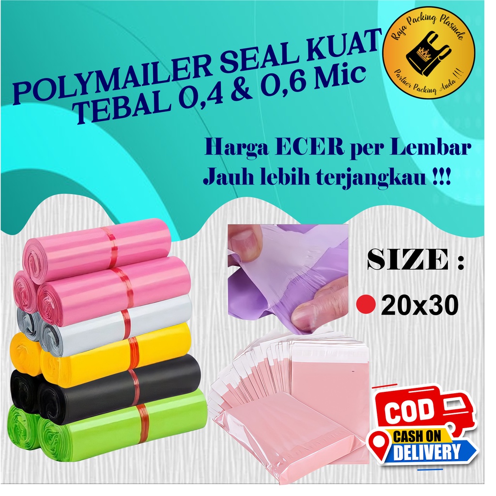 &lt;Ecer&gt; Polymailer Plastik Packing Uk 20x30 Tebal 0,4 dan 0,6 Plastik Olshop Plastik Perekat Plastik Lem Plastik Packing