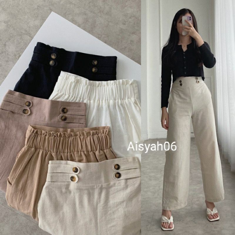 HARUKA KULOT LINEN VARIASI KANCING SAMPING / Linen Highwaist Button (FIDDA KULOT)