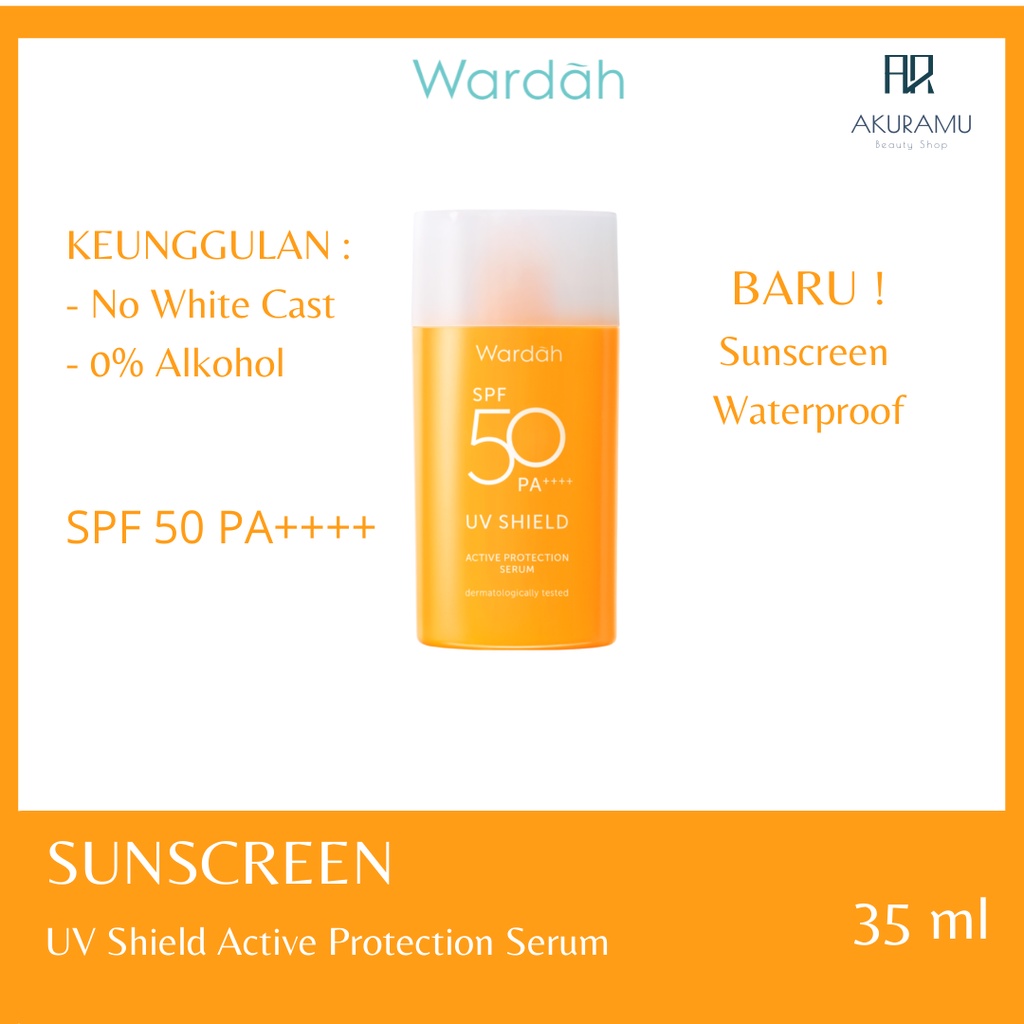 Wardah Suncreen Waterproof SPF 50 - UV Shield Active Protection Serum SPF 50 PA ++++ 35 ml - Sunscre