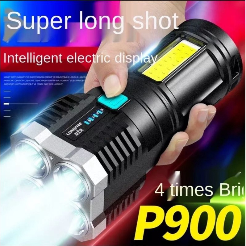 HS-19 Senter 4 LED Super Terang Jarak Jauh USB Rechargeable