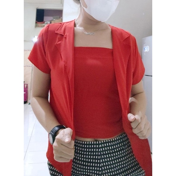 KSF - Set Inner & Outer, Blouse Wanita Fashion, Blouse Red, Blouse Merah, Blouse Natal, Blouse Imlek