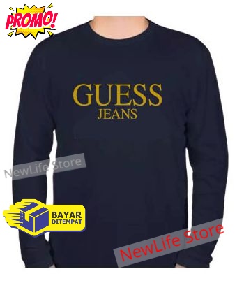 Kaos Distro Guess Jeans Gold Premium Pria Wanita Lengan Panjang