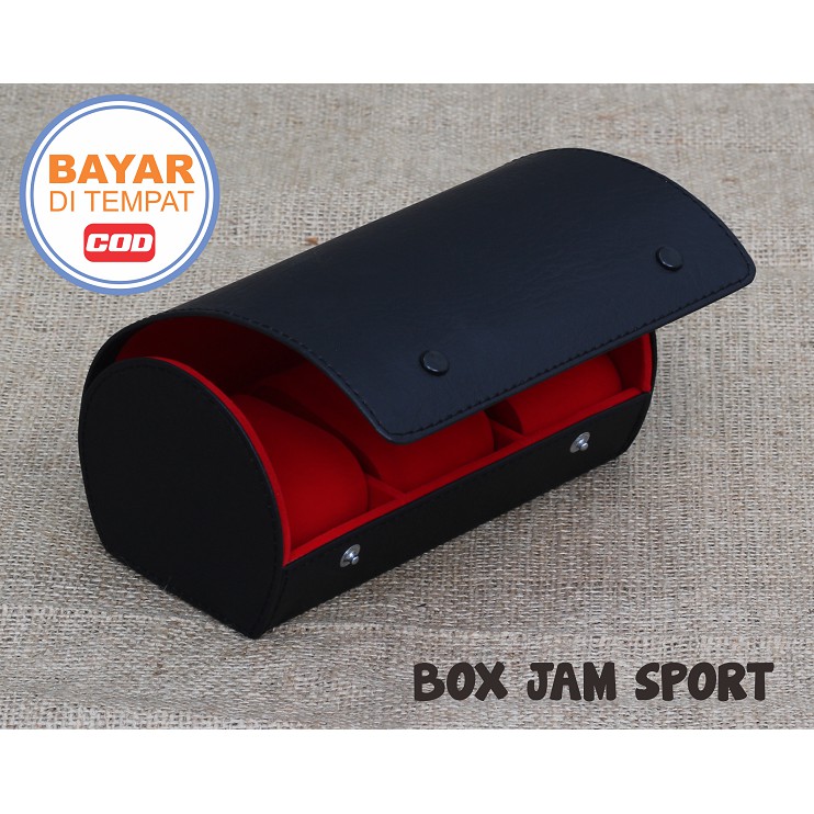 Traveller Watch Case Tube / Tempat Jam Tangan Sport Isi 3 Hitam Merah