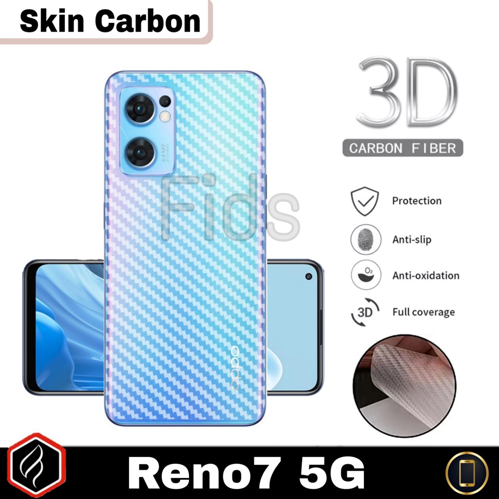 Paket 3 in 1 Tempered Glass OPPO Reno7 5G Anti Gores Layar Free TG Camera &amp; Garskin Carbon For Reno 7 5G