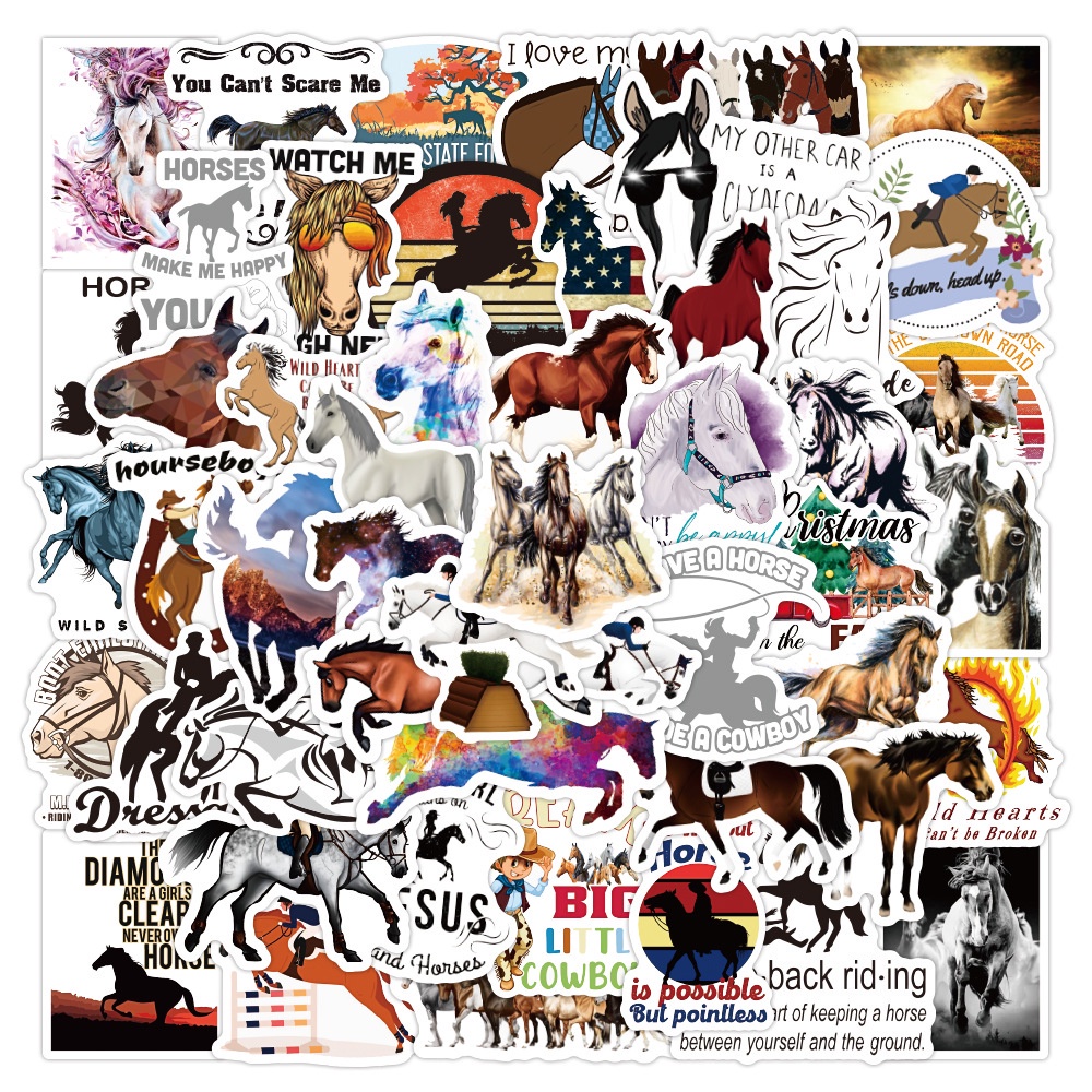 50pcs/set Equestrian Graffiti Stickers Waterproof Luggage Laptop Scooter Water Cup Decoration Stickers