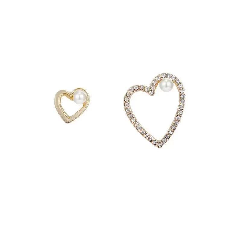 Kecil Asimetris cinta jantung stud anting sterling anting-anting perak needle manis elegan lucu desa