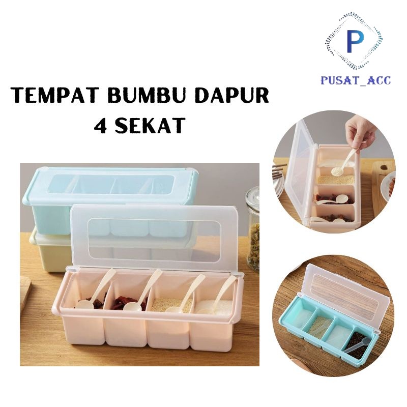 EC26 - Kotak Bumbu 4 Sekat Tempat Bumbu Dapur 4 in 1 Penyimpanan Bumbu