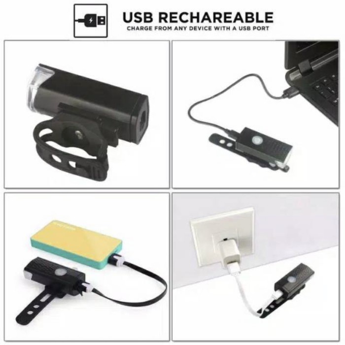 Lampu depan Sepeda LED USB Rechargeable 300 Lumen waterproof - Hitam