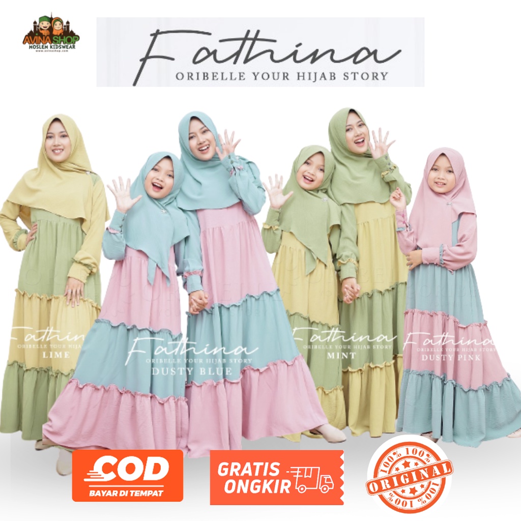 FATHINA BY ORIBELLE kids / Setelan Baju Muslim Anak dan Remaja Perempuan / setelan gamis dan jilbab 