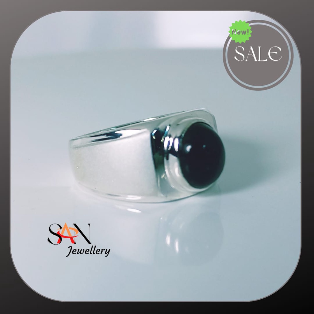 Cincin Perak 950 Asli Emban Batu Mulia Akik Permata Hitam EB19