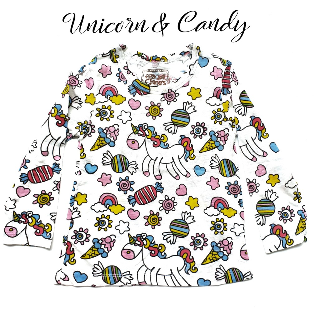 Baju Kaos Over Cranes Panjang Unicorn &amp; Candy