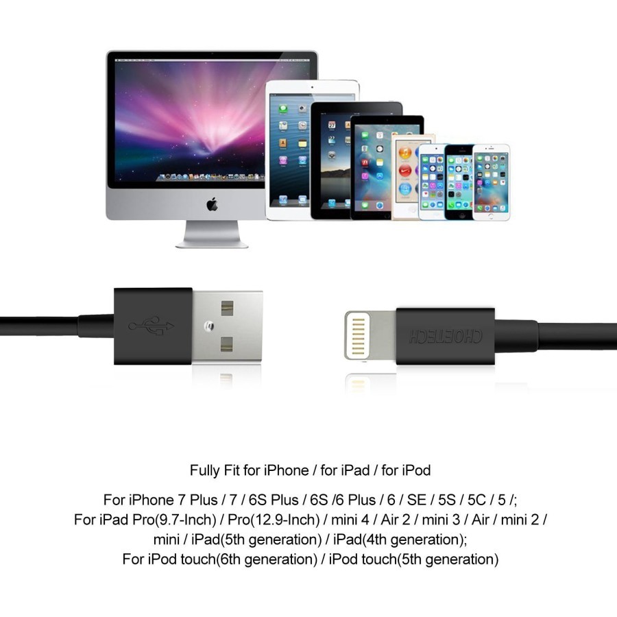 Usb to lightning 1.8m cable choetech Charge-Sync data 2.4a fot iphone-ipad-ipod ip0027