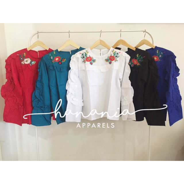 Flary Top import bangkok embroidered embroidery zara bordir murah blouse top