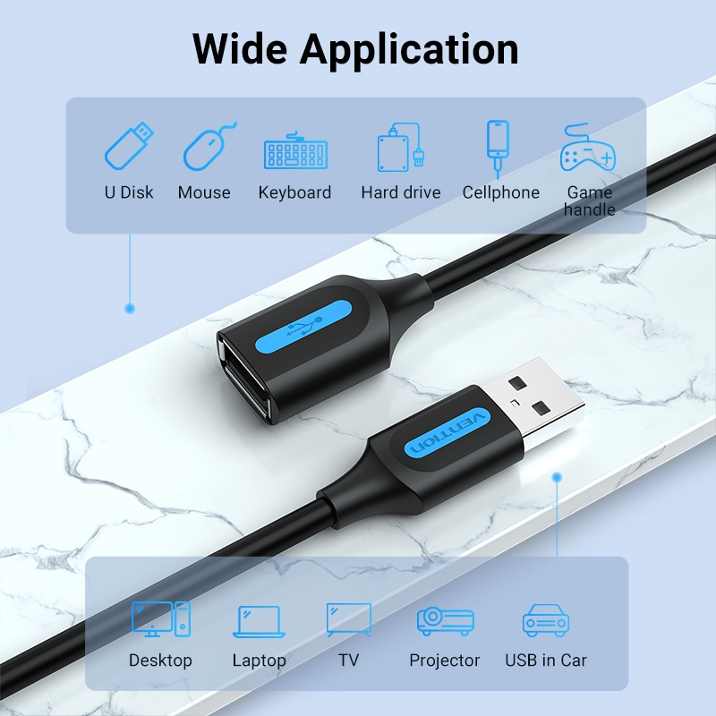 ( Bisa Cod ) Vention Kabel USB A 2.0 3.0 Extension Fast 480 Mbps 5Gbps CBC CBI CBH