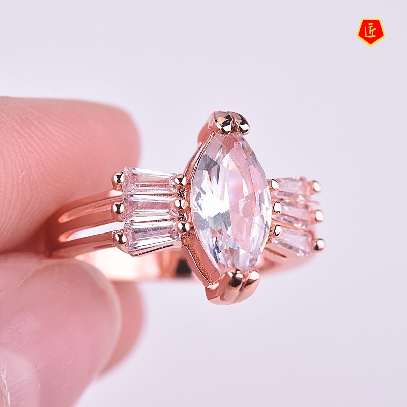 [Ready Stock]18K Rose Gold Diamond-Studded Ring Creative Personality