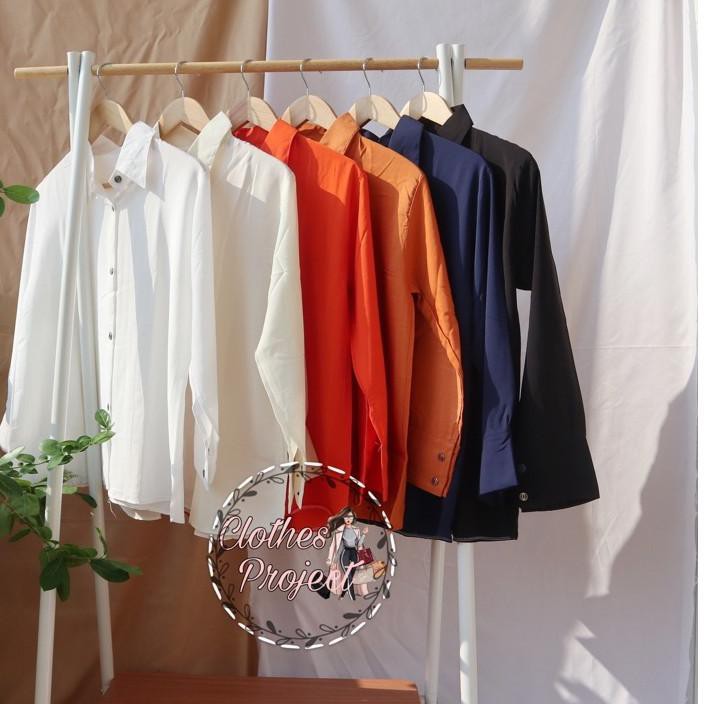 ((READY)) Kemeja Polos Wanita H&M Hitam dan Putih Lengan Panjang Premium Uk Besar Clothes Project -