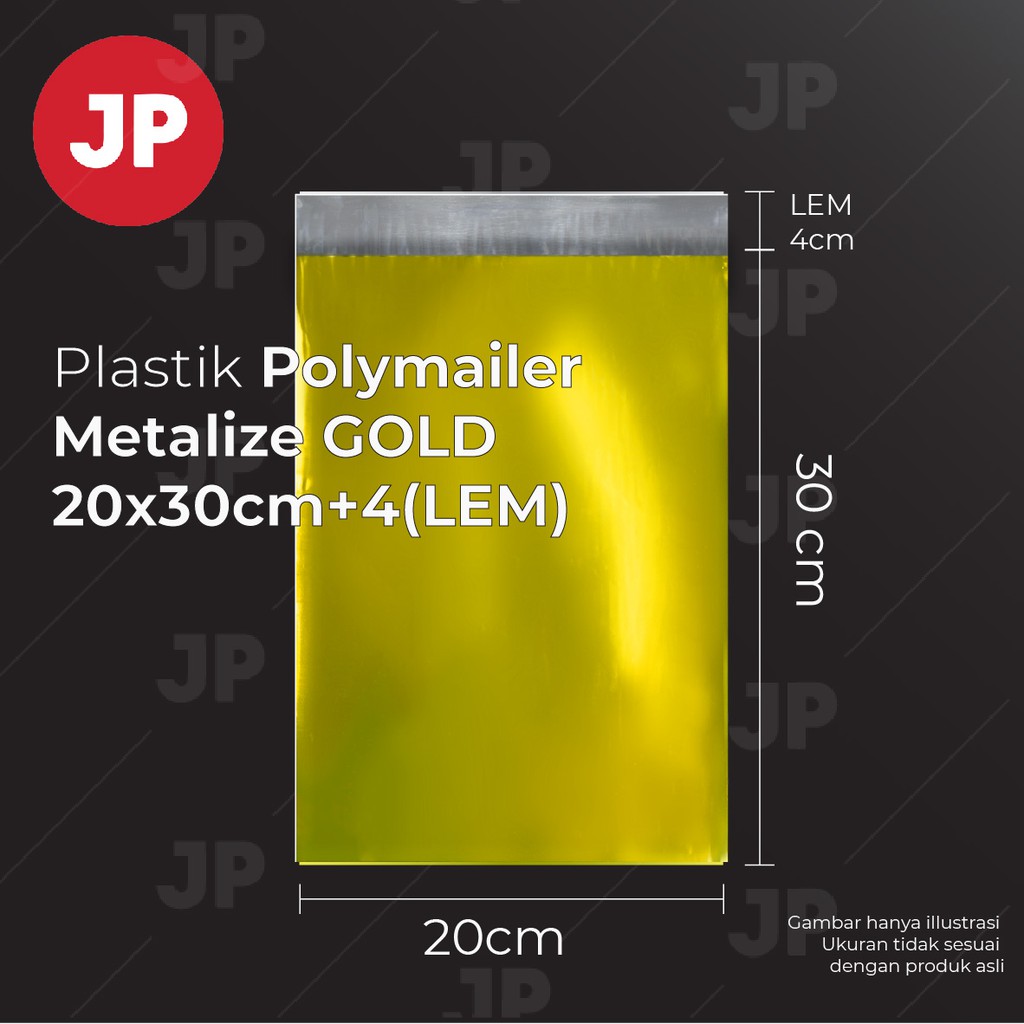 Plastik Packing Polymailer Metalize GOLD Uk 20x30cm+4(LEM) 1 Pack isi 50pcs