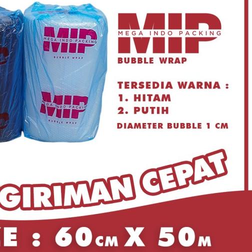 

☻ BUBBLE WRAP ROLL 60CM X 50 METER HITAM PUTIH BUBLE WRAP MULIAPACK - Mega 60cm Putih ➫