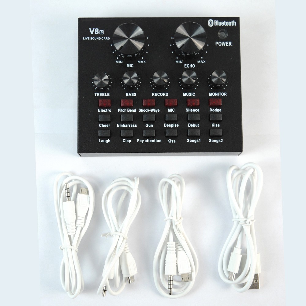 TaffSTUDIO Bluetooth Audio USB External Soundcard Live Broadcast Microphone Headset - V8S - Black