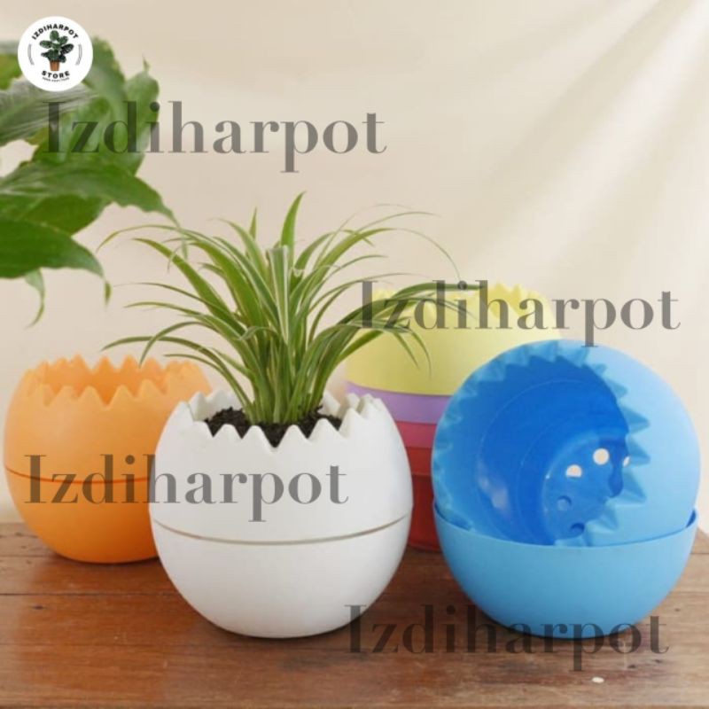 pot bunga tanaman motif bola warna warni 18cm - NKT TELUR