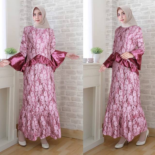 Maxi Brukat Velvet Mutiara Ungu Tua D05