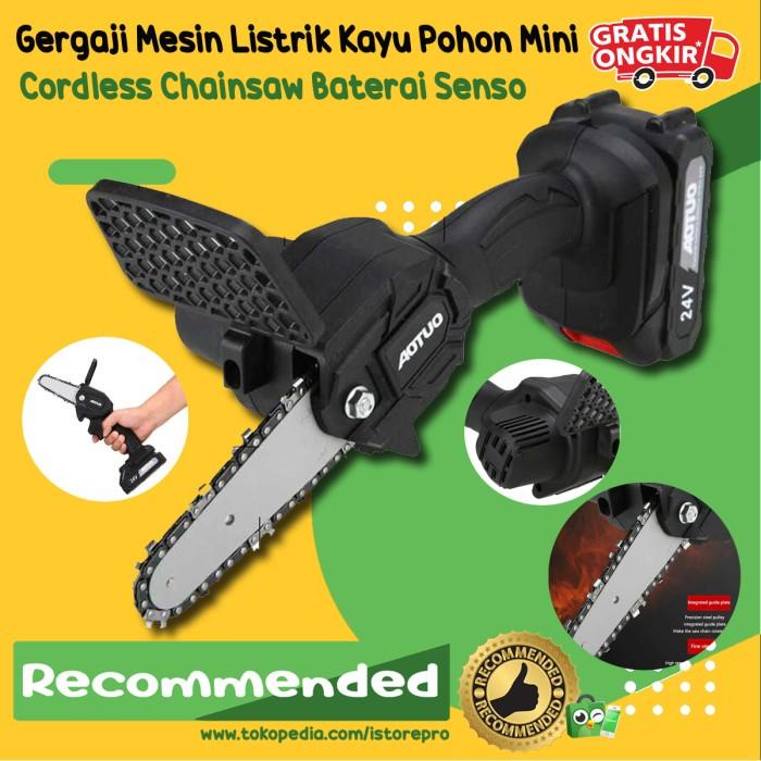 Chain | Gergaji Mesin Listrik Kayu Pohon Mini Cordless Chainsaw Baterai Senso