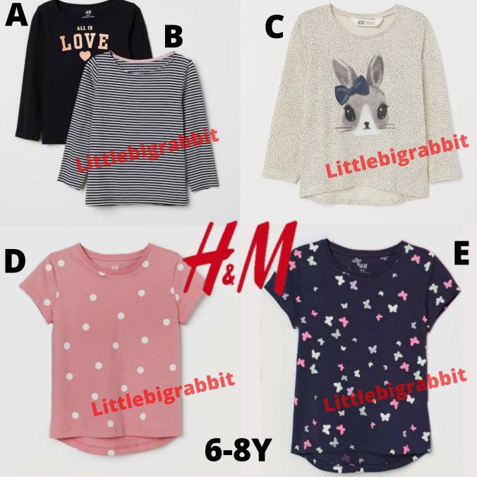 CUCI GUDANG Kaos Anak Perempuan HnM - H&M HM Atasan Anak Cewek 6 8 tahun - B Hitam Stripe, 6-8Y