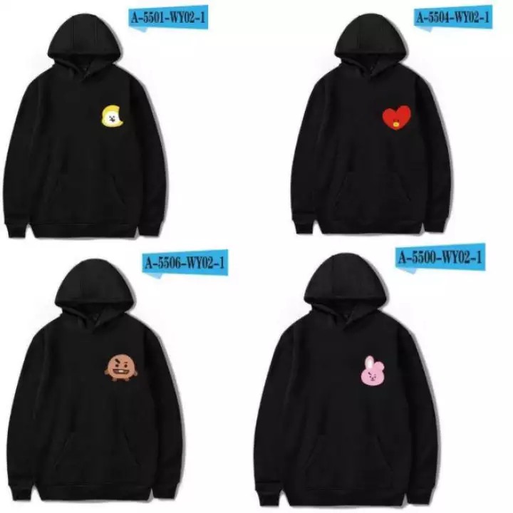 JAKET HOODIE BT21 MEMBER BTS FACE LOGO KECIL