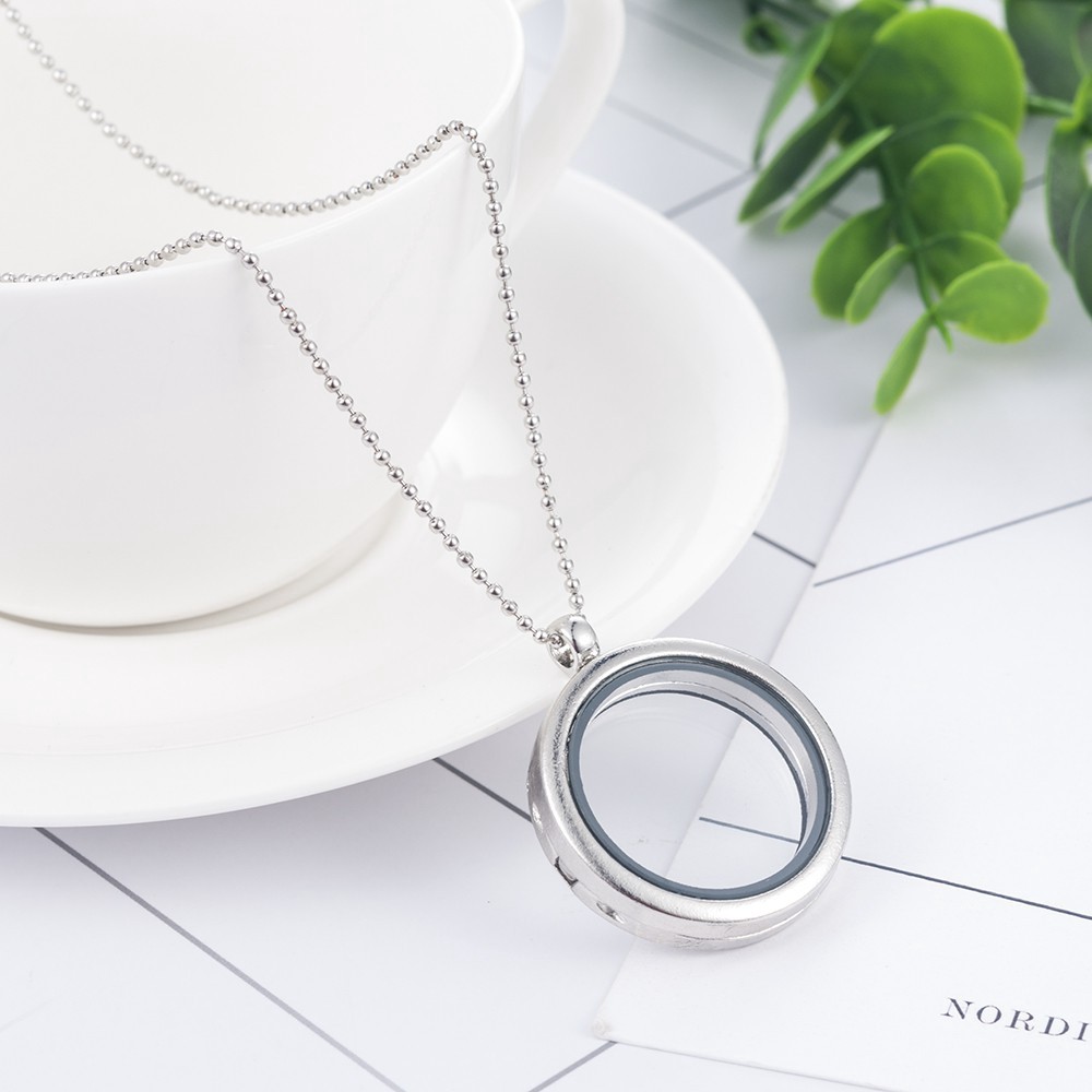 MURAH KALUNG CUTIE Bayar Di Tempat Simple Round Living Memory Charm Photo Glass Locket Chain