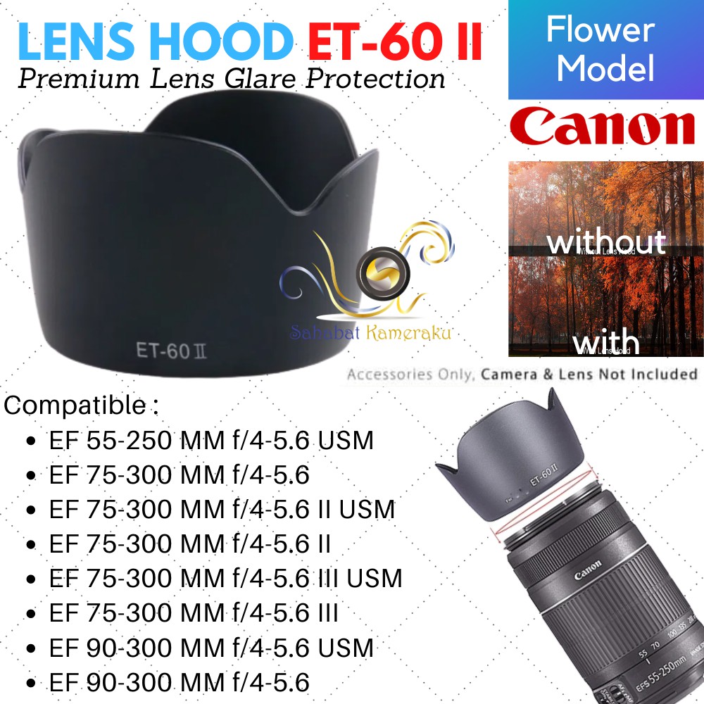 Jual Lens Hood Canon Et 60 Canon Ef 75 300mm 55 250mm Et60 Bulat Et60ii Flower Shopee Indonesia
