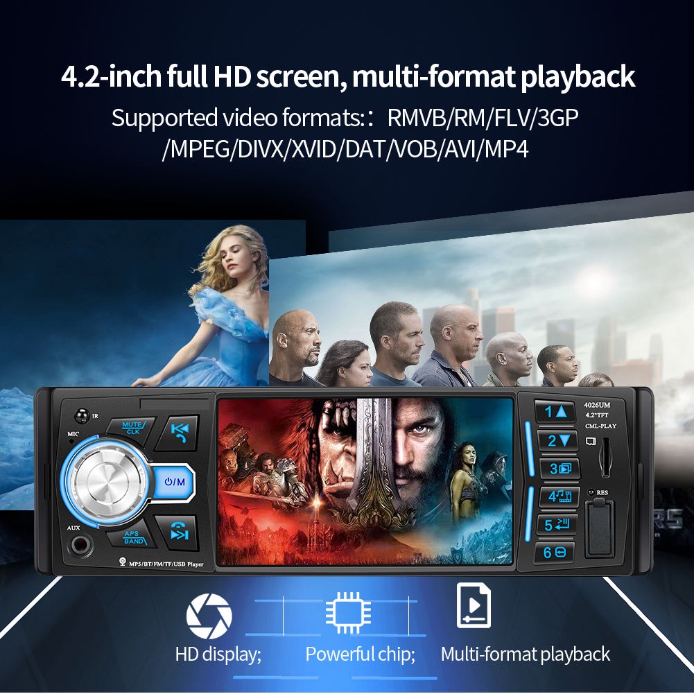 Tape single din 4026 MirrorLink Android Video Player  Bluetooth USB FM Radio paket Lengkap kamera Mundur