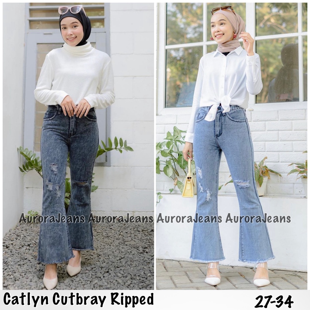 TRIVELA (FREE BELT) - Celana Jeans Catlyn Cutbray Wanita Sobek / Celana Jeans Cutbray Wanita 27-34