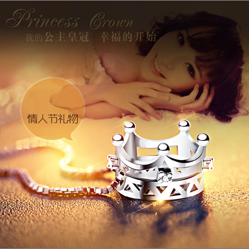 [Ready Stock]Fashion Silver Plated Cute Crown Pendant Necklace