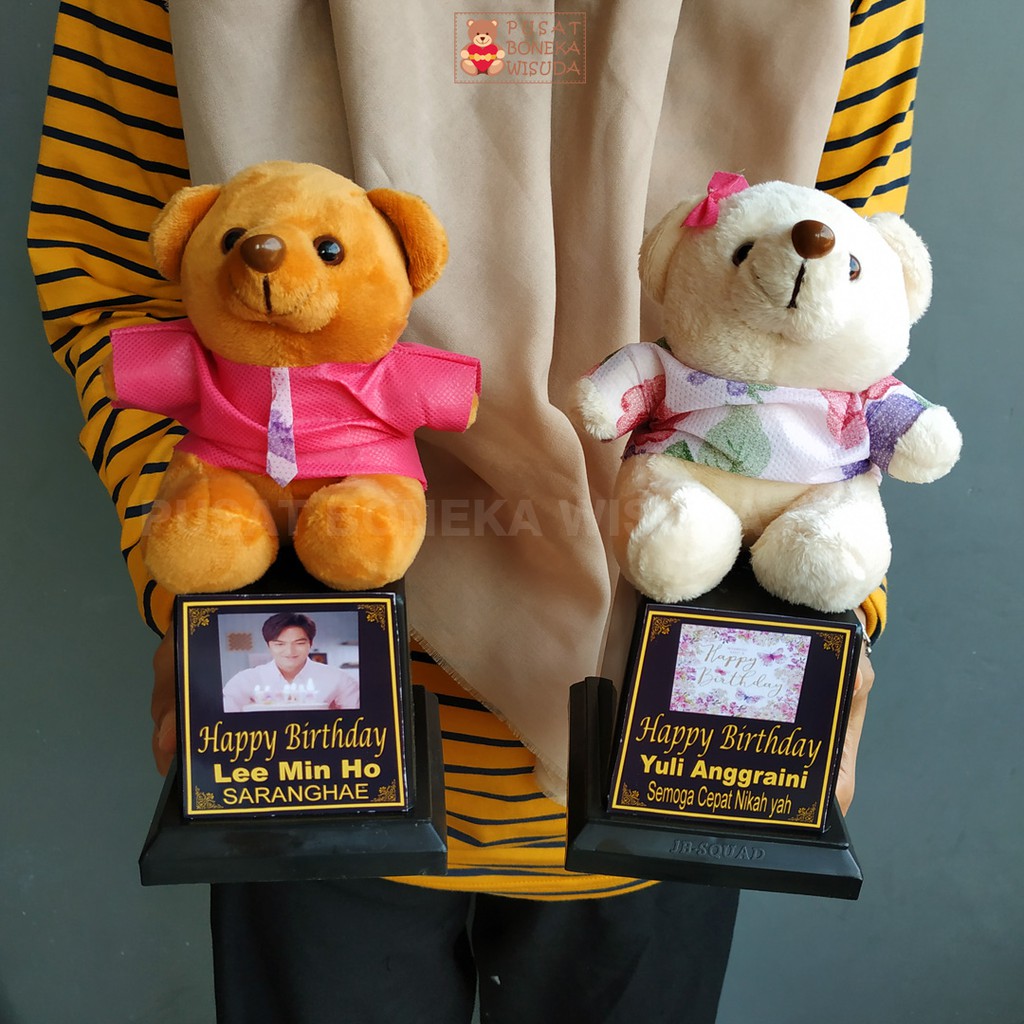 Trophy Happy Birthday Hadiah Ulang Tahun Piala Boneka Mini Kecil Murah Ultah Pacar Cowok Cewek Pasangan Teddy Birthday Gift Pacar Temen Teman