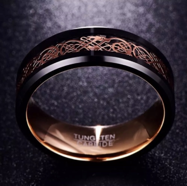 Cincin Pria Tungsten Carbid Pertunangan Celtic Gold Dragon Premium Quality