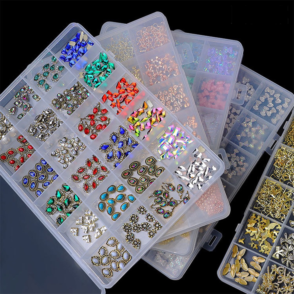 Providence 24Grids/Box Flat Back Nail Rhinestones DIY Easily Stick Mixed Colorful AB Nail Art Glitter Decorations for Manicure