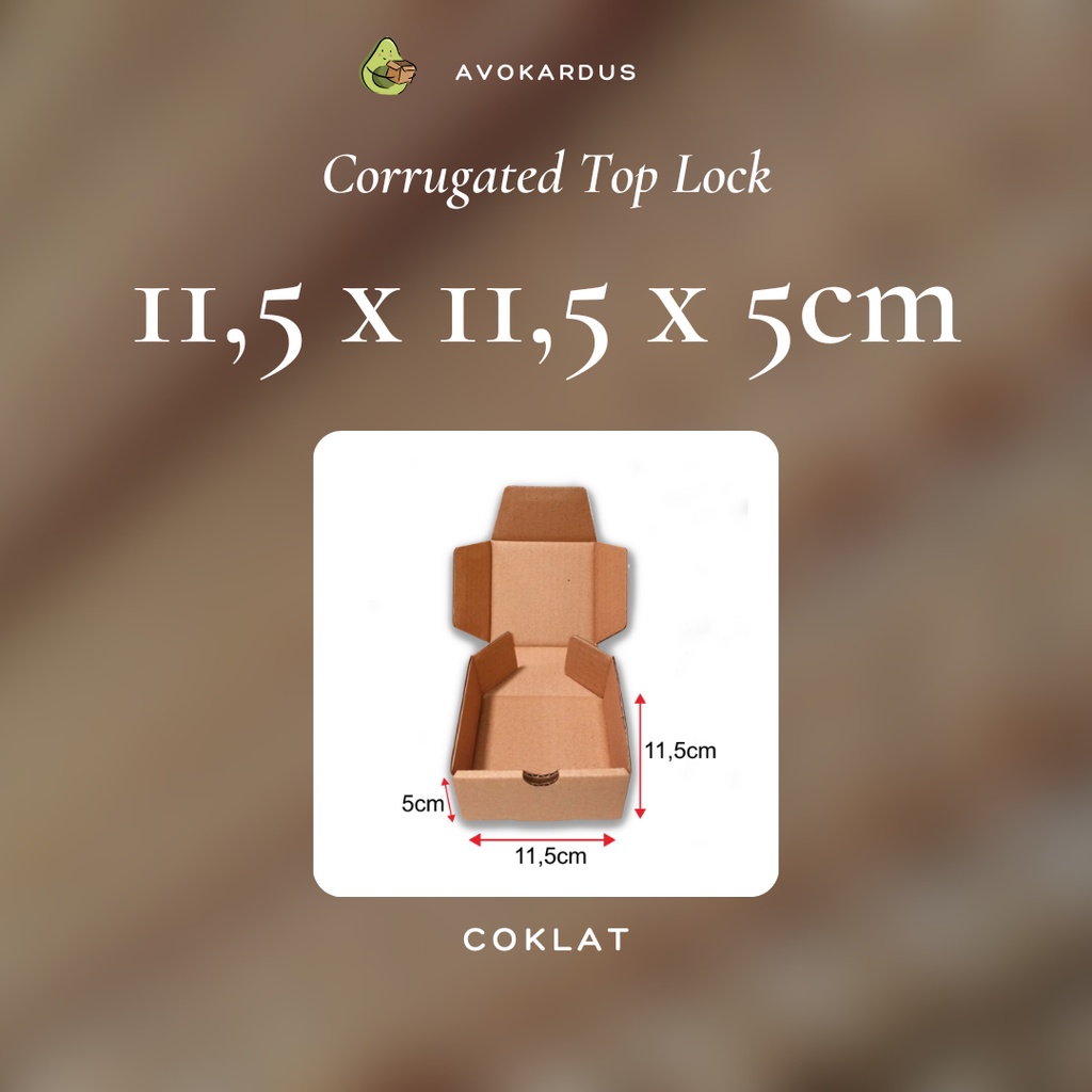 

Kardus Corrugated Die Cut 11,5x11,5x5 Top Lock Kotak Dus Kraft Coklat