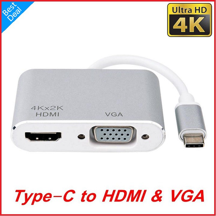 TYPE C To HDMI &amp; VGA Adapter 2 IN 1 Support 4K Type c to hdmi vga