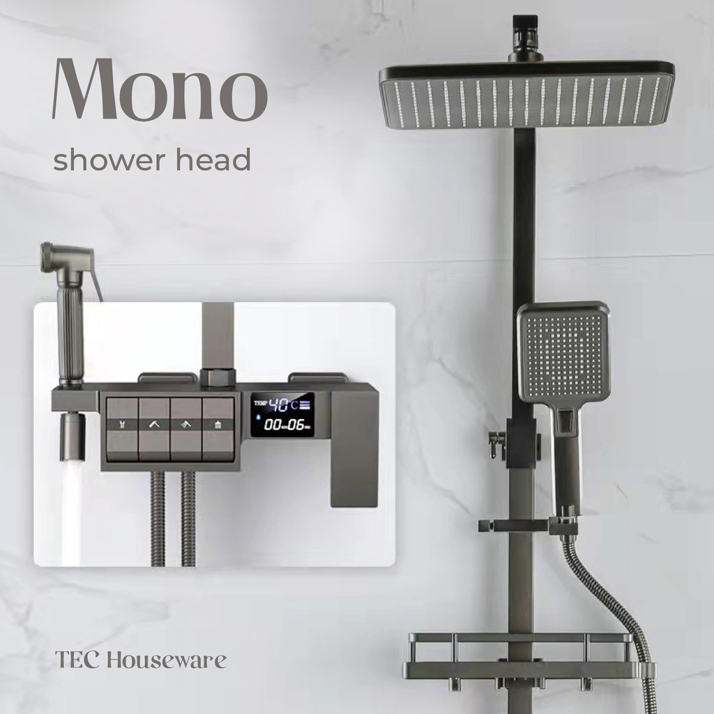 【TEC】MONO Shower Set Brass Luxury LED Hot/Cold Keran Shower Dinding Wall Shower Set Thermostatic Rain Fall Shower Faucet Set