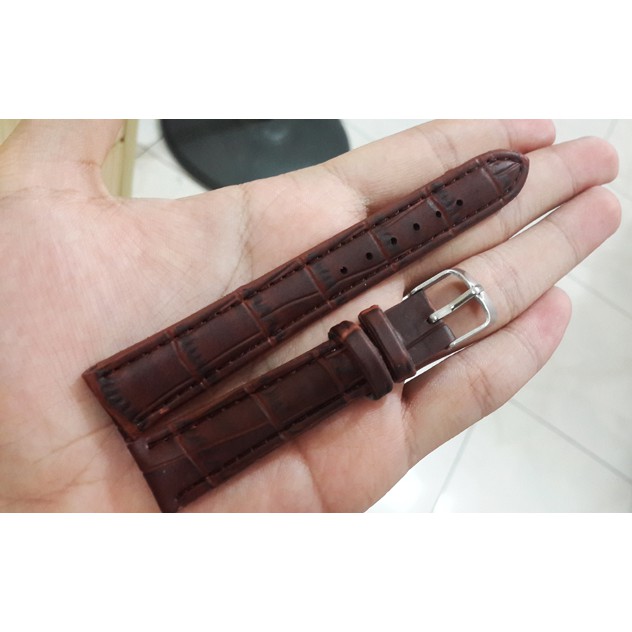 Tali Jam Genuine Leather Kulit 14mm 16mm 18mm Stainless Croco Crocodile Buaya Coklat Original Asli