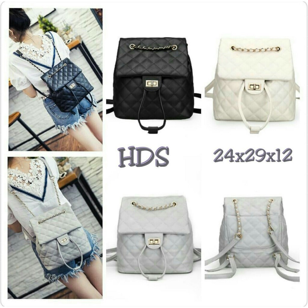 GRATIS ONGKIR    Tas Ransel Backpack Casual Keren Channel Jahit Rantai    TERBARU