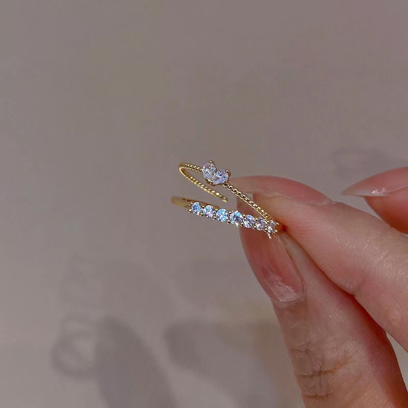 Cincin Kristal Berlian Model Terbuka Dapat Disesuaikan Gaya Korea Untuk Wanita