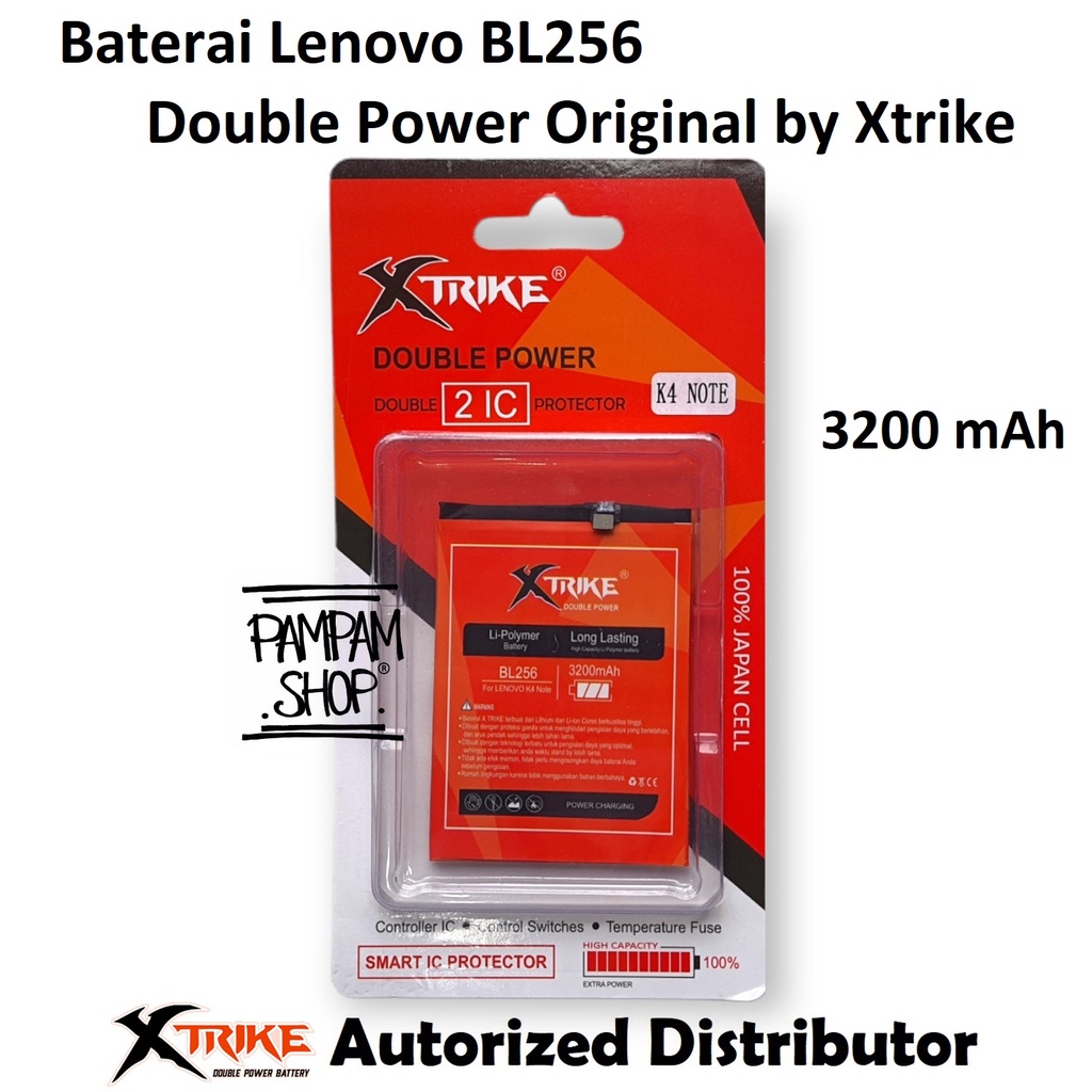 Baterai Xtrike Double Power Original Lenovo BL256 K4 Note Vibe X3 A7010 Batre Batrai Battery Ori