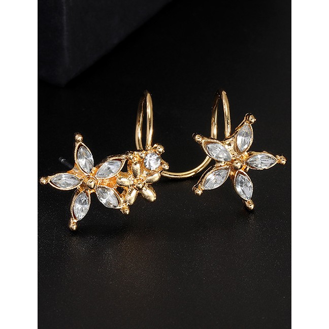 LRC Anting Tusuk Fashion Gold Flower With Zircon Earrings F87914