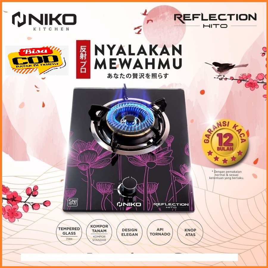 NIKO KOMPOR GAS KACA 1 TUNGKU REFLECTION HITO TEMPERED GLASS 2IN1-NEW