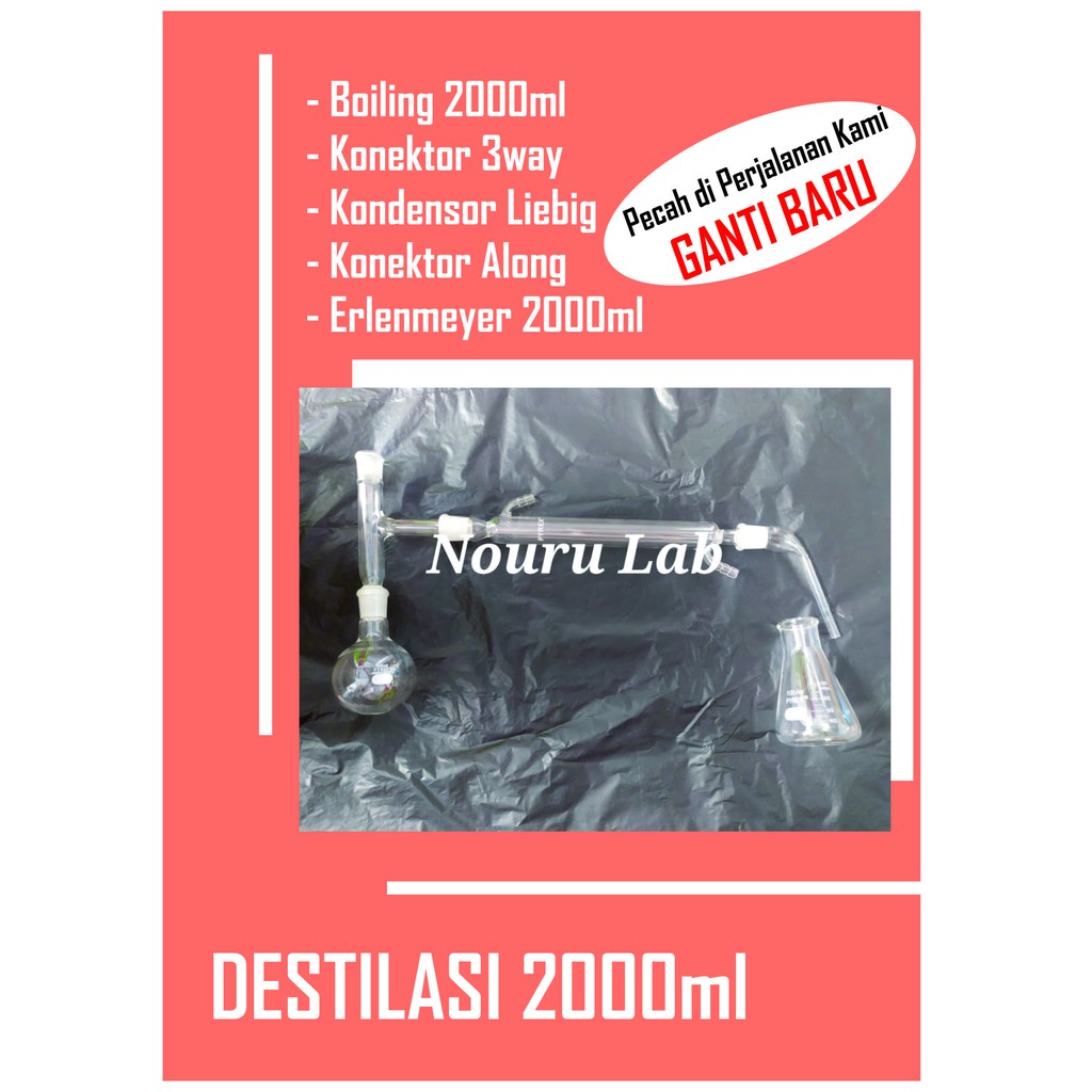 Destilasi 2000ml - Destilasi Sederhana 2000ml Merk Pyrex
