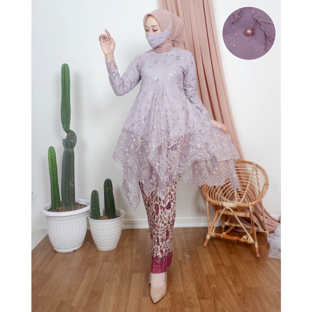 ADE> SET KEBAYA TUNIK AMANDA - OUTFIT KEBAYA MODERN - TUNIK TILLE KEBAYA MUTIARA / KEBAYA KONDANGAN-lavender