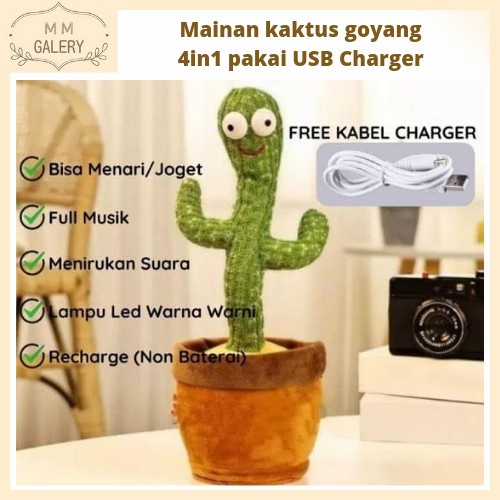 Boneka Kaktus Joget Pakai USB Charger Dancing Kaktus Bisa Bicara Rekam
