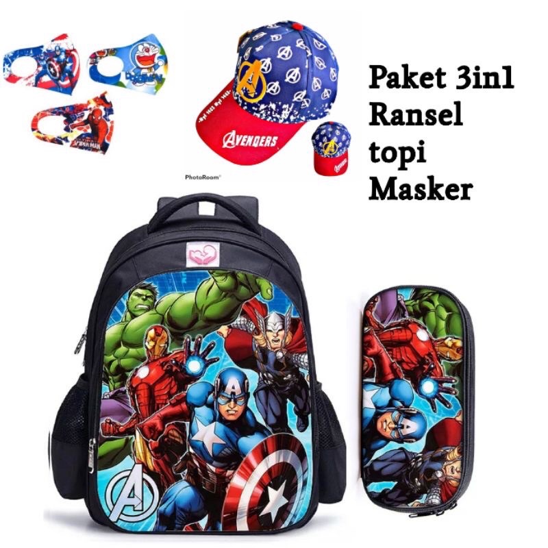 Tas ransel sekolah anak SD ransel sekolah anak laki laki Motif Avenger superhero Capatain Amerika Printing